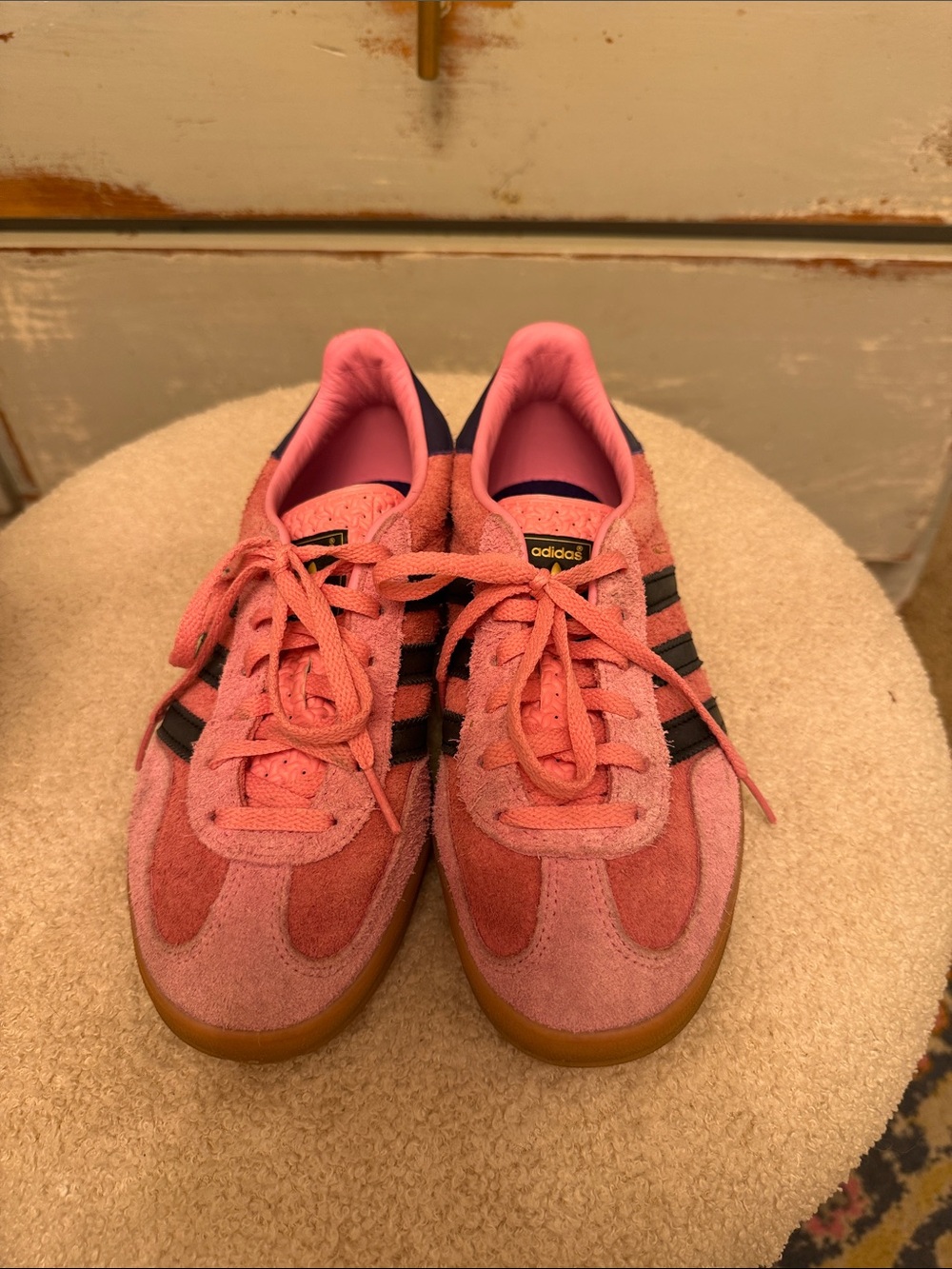 adidas Pink Suede Low-Top Sneakers with Black Stripes